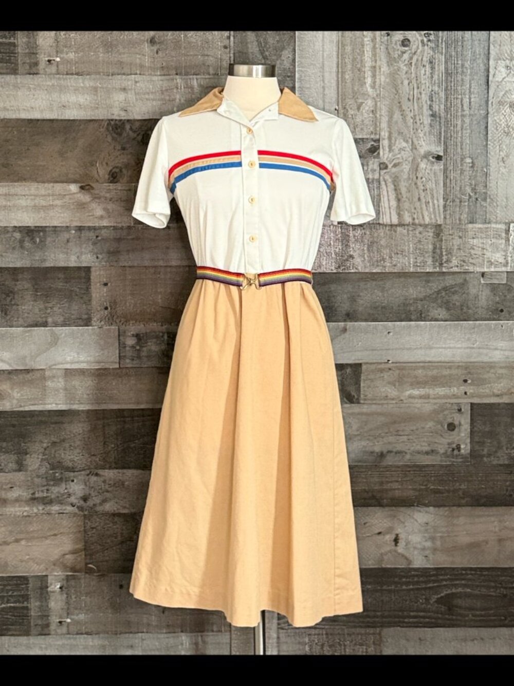 The Sport Dress vintage 80s rainbow midi dress size 12 tennis prep feminine